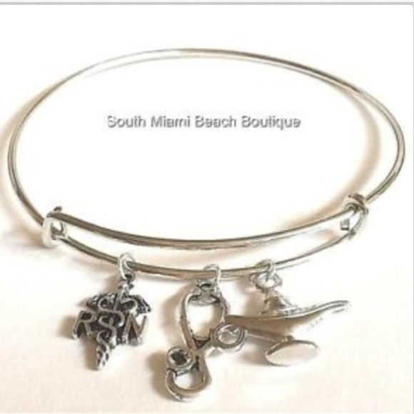 Nursing RN Caduceus Charm Bracelet Stethoscope Nightingale Lamp Graduation Gift - Picture 3 of 9